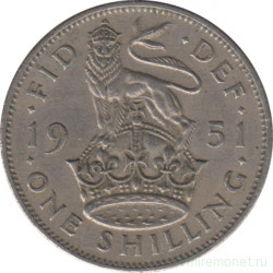 Монета. Великобритания. 1 шиллинг (12 пенсов) 1951 год. Английский.