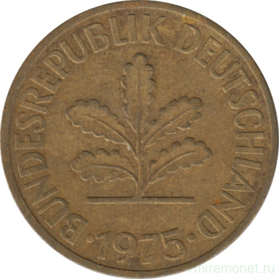 Монета. ФРГ. 10 пфеннигов 1975 год. Монетный двор - Штутгарт (F).
