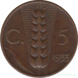 Монета. Италия. 5 чентезимо 1933 год.