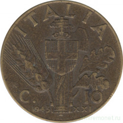 Монета. Италия. 10 чентезимо 1943 год. Алюминиевая бронза.