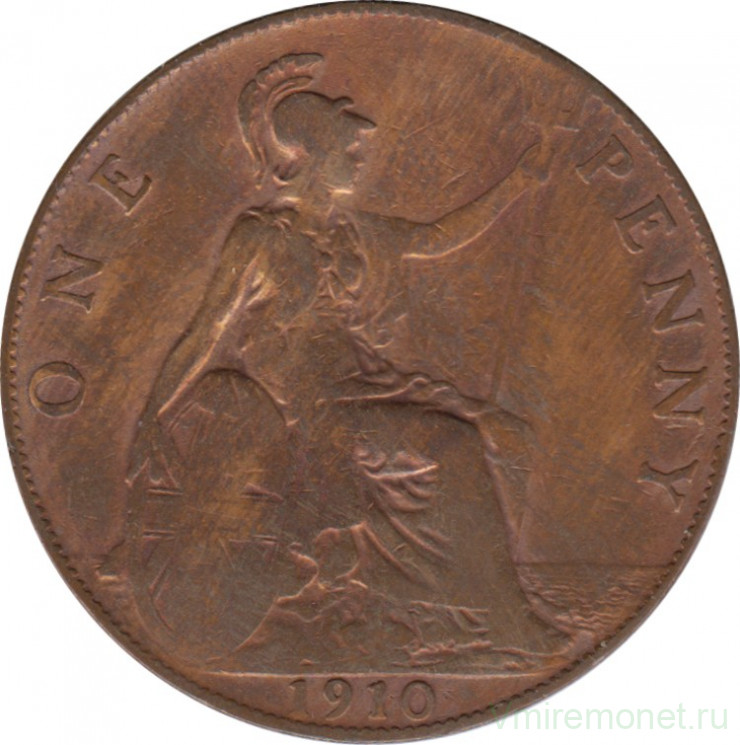 Монета. Великобритания. 1 пенни 1910 год.