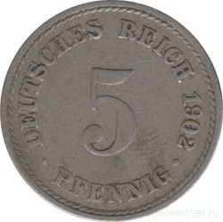 Монета. Германия (Германская империя 1871-1922). 5 пфеннигов 1902 год. (А).