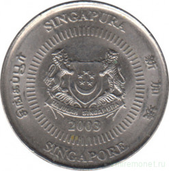 Монета. Сингапур. 10 центов 2003 год.