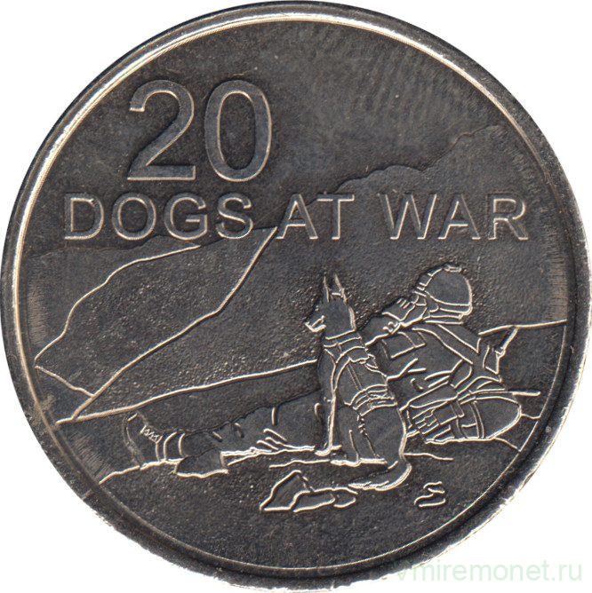 Монета. Австралия. 20 центов 2016 год. От АНЗАК до Афганистана. Боевые собаки.