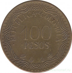 Монета. Колумбия. 100 песо 2014 год.