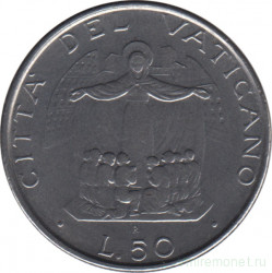 Монета. Ватикан. 50 лир 1987 год. Дева Мария защищает коленопреклонных грешников.