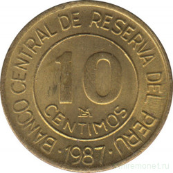 Монета. Перу. 10 сентимо 1987 год.
