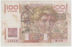 Банкнота. Франция. 100 франков 1946 год. Тип 128а.