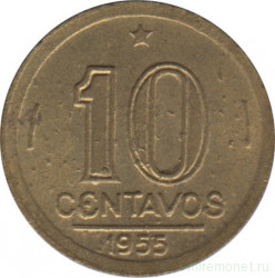 Монета. Бразилия. 10 сентаво 1955 год.