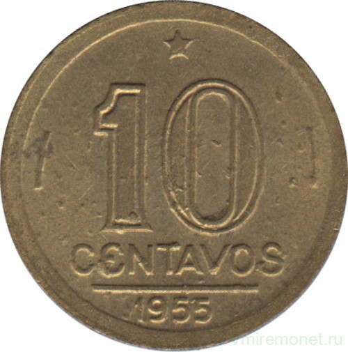 Монета. Бразилия. 10 сентаво 1955 год.