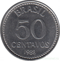 Монета. Бразилия. 50 сентаво 1988 год.