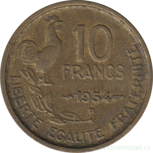 Монета. Франция. 10 франков 1954 год. Монетный двор - Бомон-ле-Роже(B).