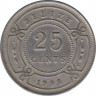 Монета. Белиз. 25 центов 1993 год. ав.