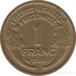 Монета. Франция. 1 франк 1940 год.