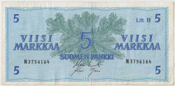 Банкнота. Финляндия. 5 марок 1963 год. Тип 99а(54).