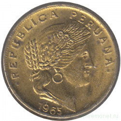 Монета. Перу. 5 сентаво 1965 год.