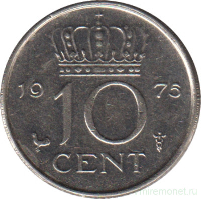 Монета. Нидерланды. 10 центов 1975 год.
