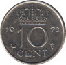Монета. Нидерланды. 10 центов 1975 год. ав.