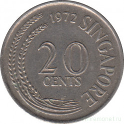 Монета. Сингапур. 20 центов 1972 год.