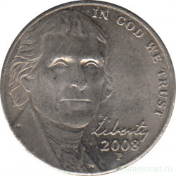 Монета. США. 5 центов 2008 год. Монетный двор P.