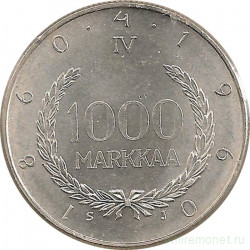 Монета. Финляндия. 1000 марок 1960 год. 100 лет валютной системе Снелльмана.
