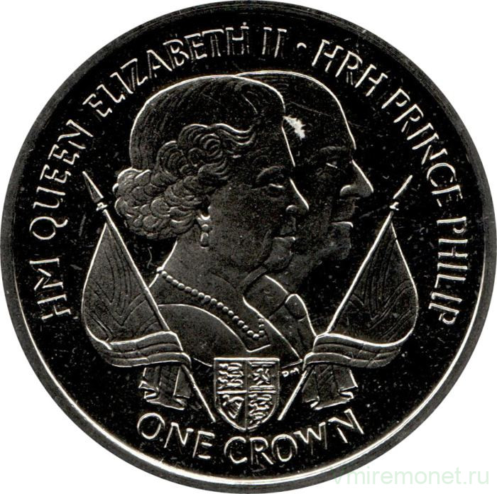 Монета. Великобритания. Остров Мэн. 1 крона 2011 год. Королева Елизавета II и Принц Филипп.