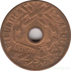Монета. Испания. 25 сентимо 1938 год.