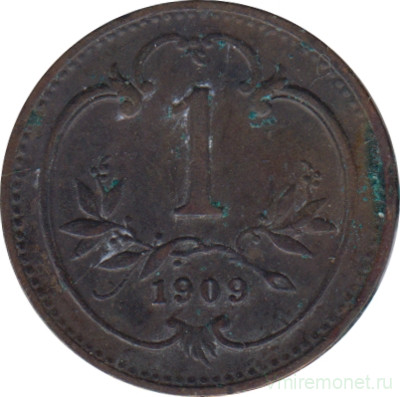 Монета. Австро-Венгерская империя. 1 геллер 1909 год.
