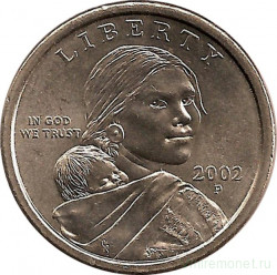 Монета. США. 1 доллар 2002 год. Сакагавея, парящий орел. Монетный двор P.