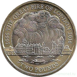 Монета. Великобритания. 2 фунта 2016 год. 350 лет Великому лондонскому пожару.