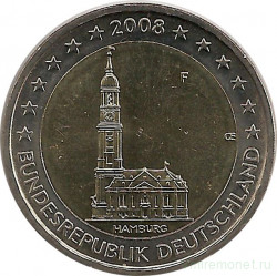 Монета. Германия. 2 евро 2008 год. Гамбург (F).