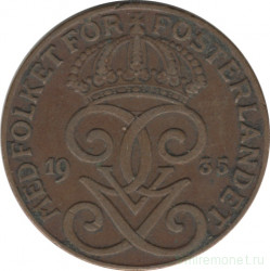 Монета. Швеция. 2 эре 1935 год.