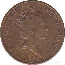 Монета. Новая Зеландия. 2 цента 1987 год.
