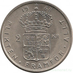 Монета. Швеция. 2 кроны 1968 год.
