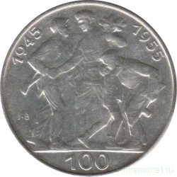Монета. Чехословакия. 100 крон 1955 год. 10 лет освобождения от фашистов.