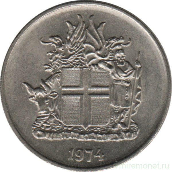 Монета. Исландия. 5 крон 1974 год.