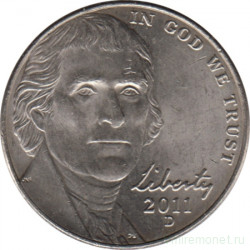 Монета. США. 5 центов 2011 год. Монетный двор D.