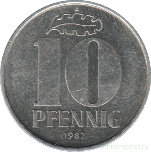 Монета. ГДР. 10 пфеннигов 1982 год.