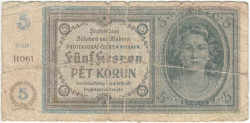 Банкнота. Протекторат Богемия и Моравия. 5 крон 1940 год. Тип 4а.
