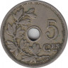 Монета. Бельгия. 5 сантимов 1902 год. BELGIQUE. рев.