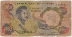 Банкнота. Нигерия. 20 найр 1977 год.