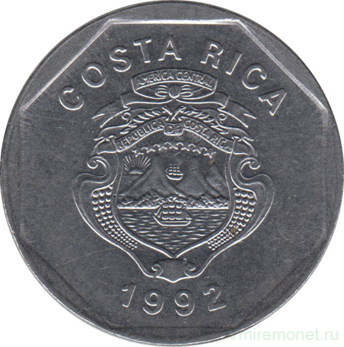 Монета. Коста-Рика. 10 колонов 1992 год.