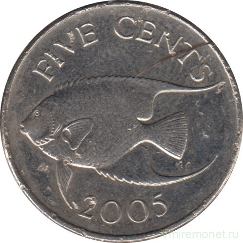 Монета. Бермудские острова. 5 центов 2005 год.