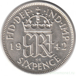 Монета. Великобритания. 6 пенсов 1942 год.