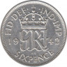 Монета. Великобритания. 6 пенсов 1942 год. ав.