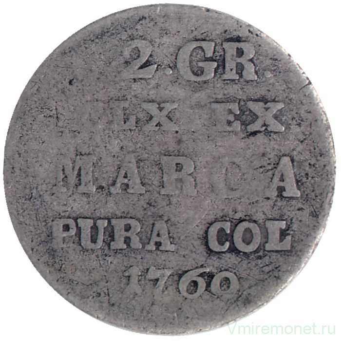 Монета. Польша. 2 серебряных гроша 1769 год.