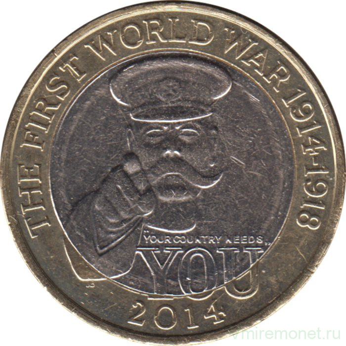 Монета. Великобритания. 2 фунта 2014 год. 100 лет Первой мировой войне.