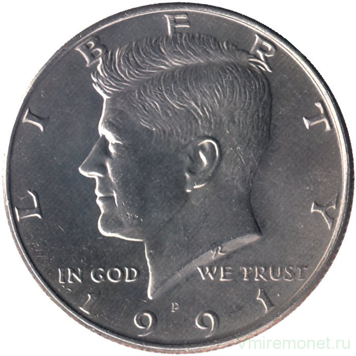 Монета. США. 50 центов 1991 год. Монетный двор Р. 