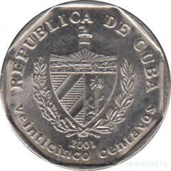 Монета. Куба. 25 сентаво 2001 год (конвертируемый песо).