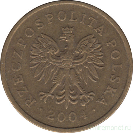 Монета. Польша. 5 грошей 2004 год.